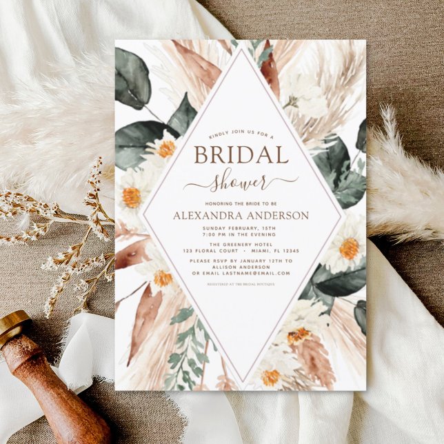 Pampas Grass Bridal Shower Boho Eucalyptus Invitation (Creator Uploaded)