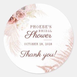 Pampas Grass Bridal Shower Desert Palms Terracotta Classic Round Sticker