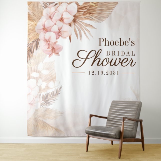 Pampas Grass Bridal Shower Dried Palms Backdrop Tapestry (In Situ)