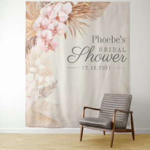 Pampas Grass Bridal Shower Floral Rustic Backdrop Tapestry