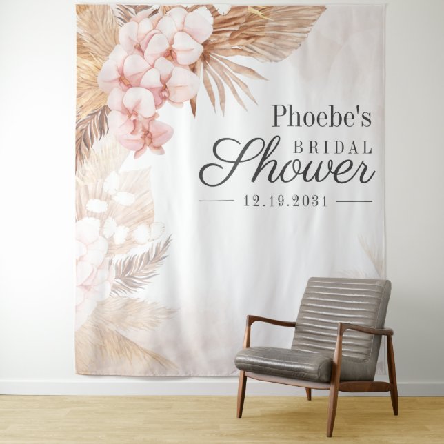 Pampas Grass Bridal Shower Photo Booth Backdrop Tapestry (In Situ)