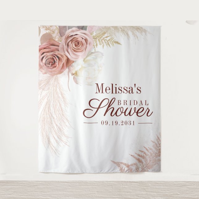 Pampas Grass Bridal Shower Photo Booth Backdrop Tapestry (Front)