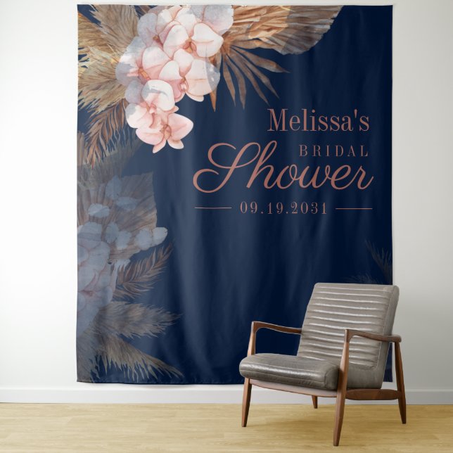 Pampas Grass Bridal Shower Photo Booth Backdrop  Tapestry (In Situ)