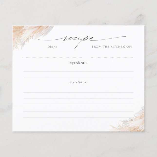 Pampas Grass Bridal Shower Recipe Card (Front)