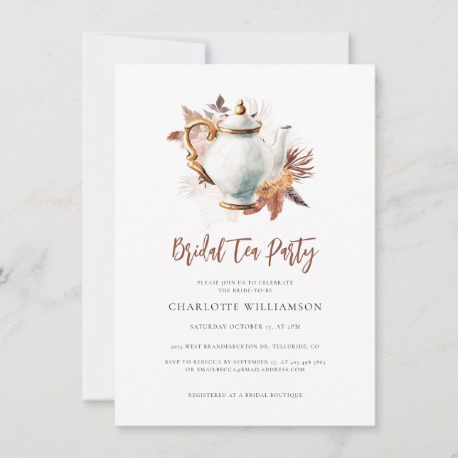 Pampas Grass Bridal Shower Tea Party Invitation (Front)