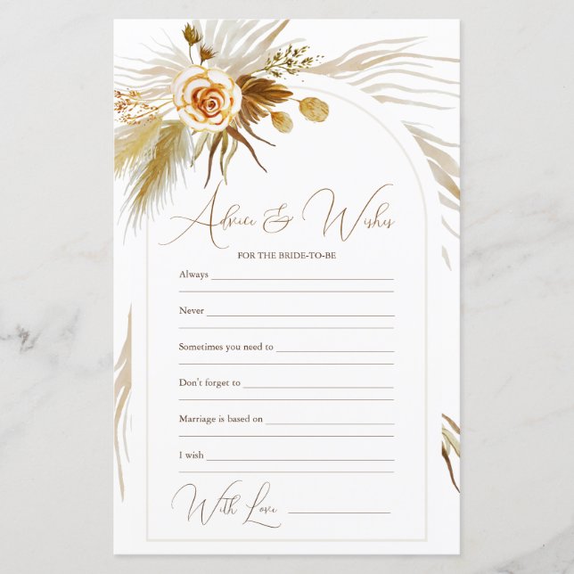 Pampas Grass Bride Advice and Wishes Bridal Shower (Front)