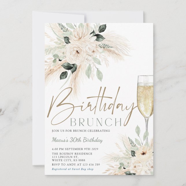 Pampas Grass Brunch Birthday Invitation (Front)