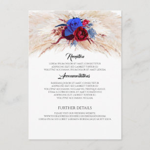 Pampas Grass Burgundy and Navy Wedding Information Enclosure Card