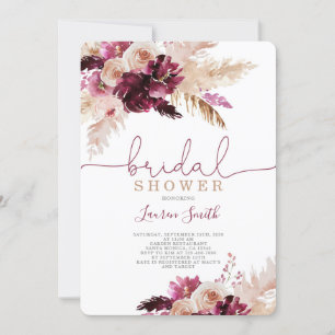 Pampas Grass burgundy bridal shower Invitation
