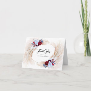 Pampas Grass Burgundy Dusty Blue Wedding Thank You Card