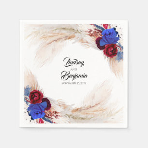 Pampas Grass Burgundy Red Navy Blue Floral Wedding Napkin