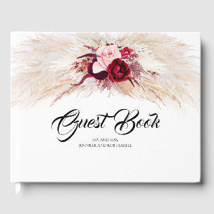 Pampas Grass Burgundy Red Wedding Guest Book