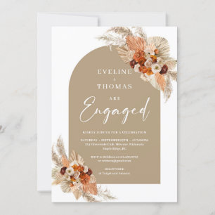 Pampas grass burnt orange beige rustic arch boho invitation