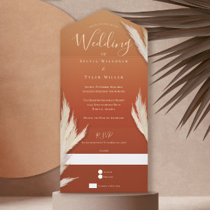 Pampas Grass Burnt Orange Wedding All In One Invitation