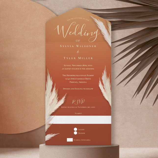 Pampas Grass Burnt Orange Wedding All In One Invitation (Creator Uploaded)