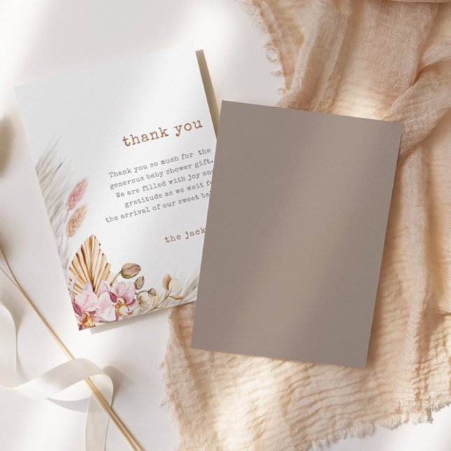 Pampas Grass Chic Boho Baby Shower Thank You Card (Creator Uploaded)