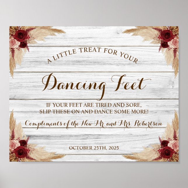 Pampas Grass Dancing Feet Flip Flops Wedding Sign (Front)