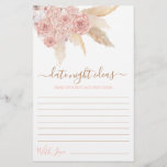 Pampas Grass Date Night ideas bridal shower card<br><div class="desc">Pampas Grass Pink Boho chic date night ideas bridal shower game card</div>