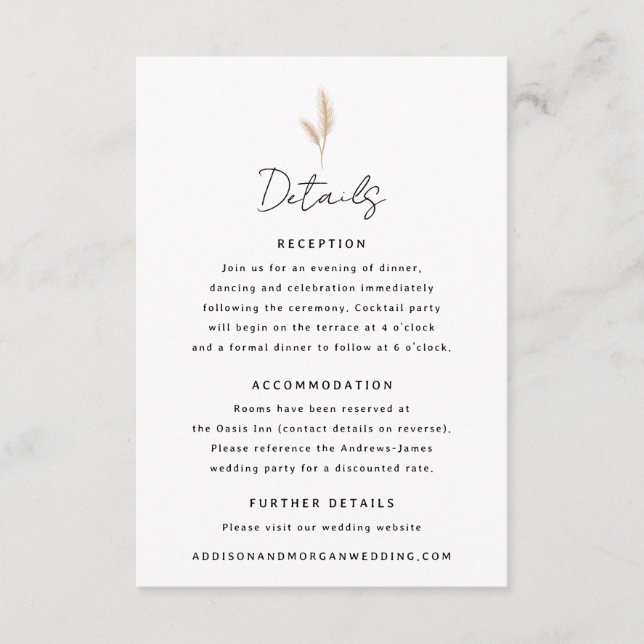 Pampas Grass Desert Landscape Boho Wedding Details Enclosure Card (Front)