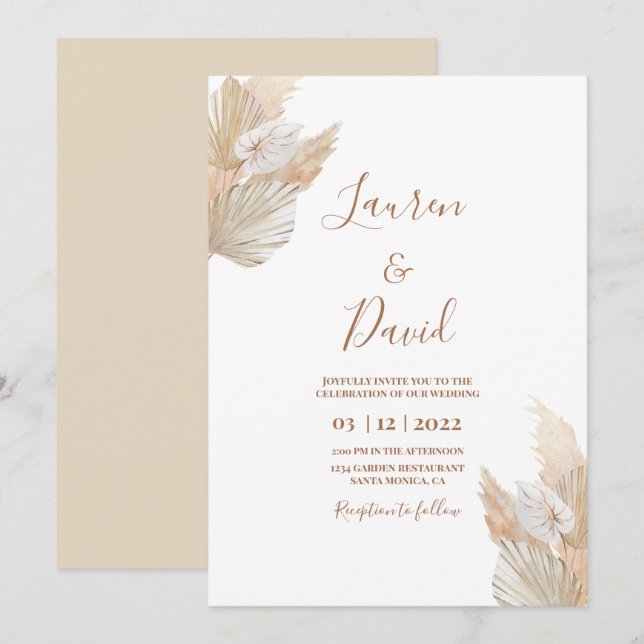 Pampas Grass desert wedding Invitation (Front/Back)