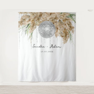 Pampas Grass Disco Ball Wedding Photo Backdrop Tapestry