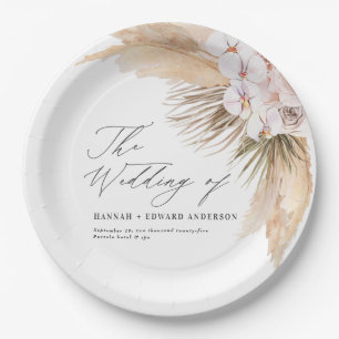 Pampas grass dried botanical script boho wedding paper plate