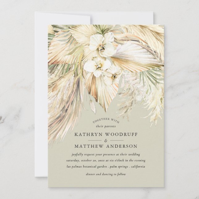 Pampas Grass Dried Desert Flowers Formal Wedding Invitation (Front)