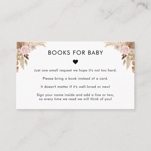 Pampas Grass Dried Floral Books for Baby Shower Enclosure Card (Front)