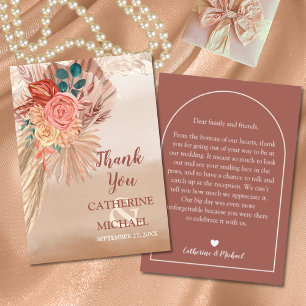 Pampas Grass Dried Floral Terracotta Boho Wedding  Thank You Card