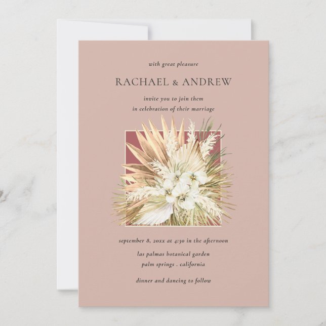 Pampas Grass Dried Flowers Bouquet Mauve Wedding  Invitation (Front)