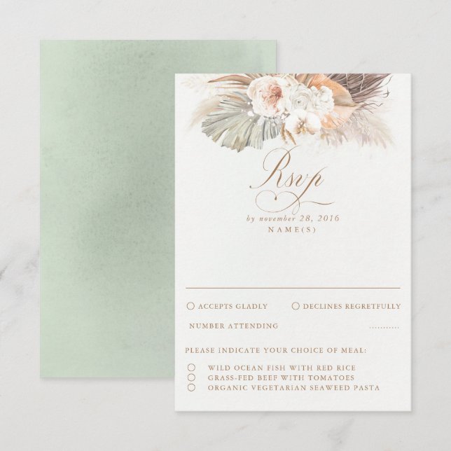 Pampas Grass Dried Foliage Wedding RSVP (Front/Back)