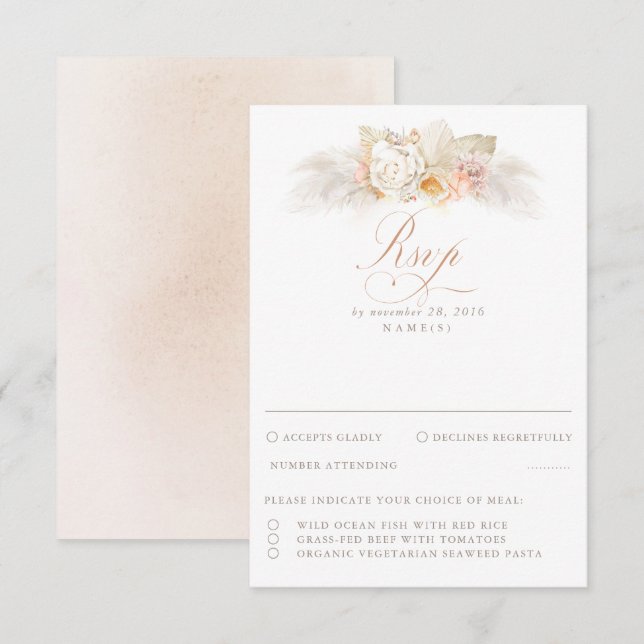 Pampas Grass Dried Foliage Wedding RSVP Card (Front/Back)