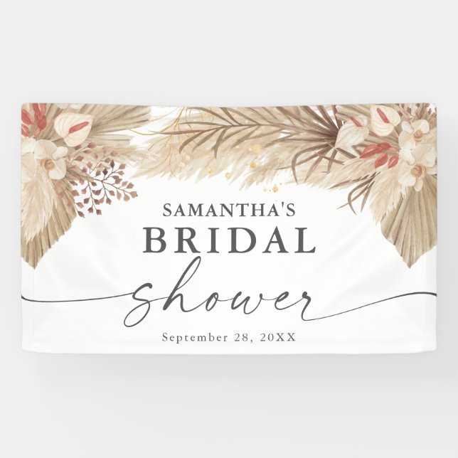  Pampas Grass Dried Palm Bridal Shower Banner (Horizontal)
