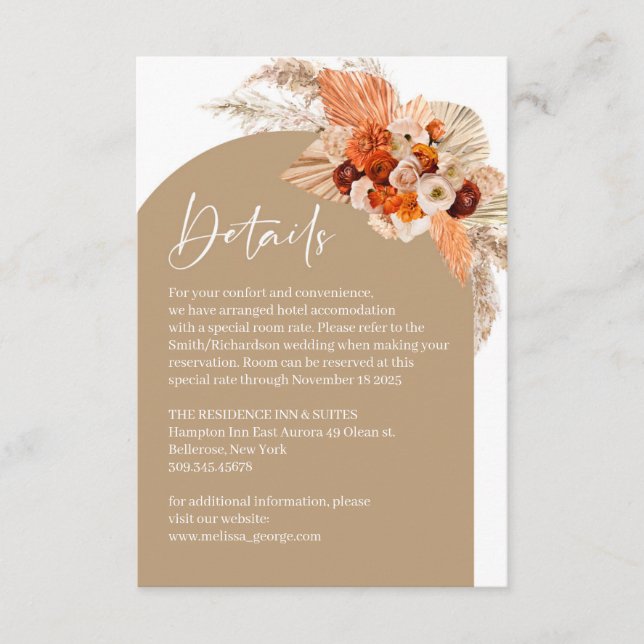 Pampas grass dried palm tropical orange flowers enclosure card (Front)