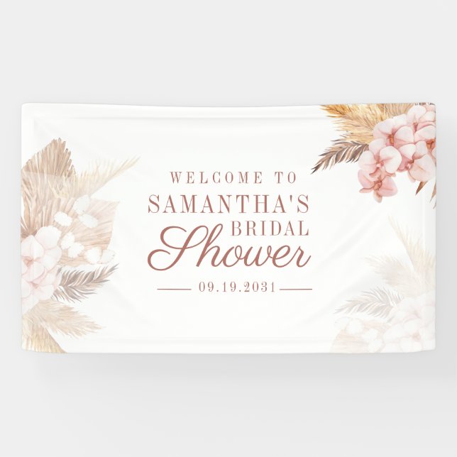 Pampas Grass Dried Palms Boho Bridal Shower Banner (Horizontal)