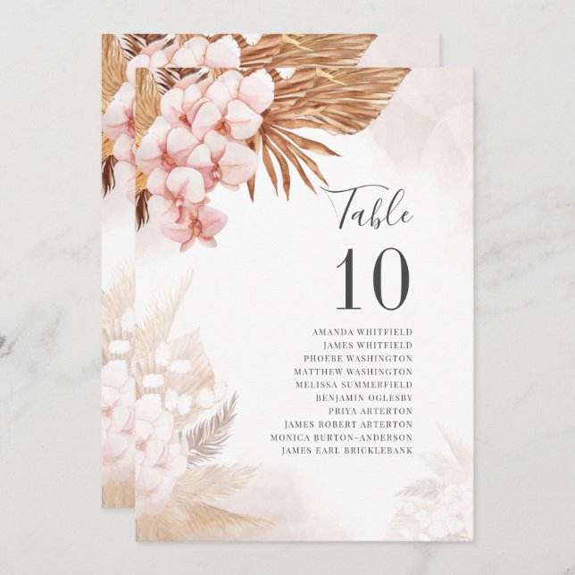 Pampas Grass Dried Palms Wedding Table Number 10 (Front/Back)