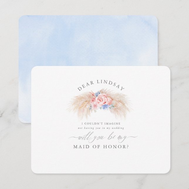 Pampas Grass Dusty Blue Bridesmaid Proposal Invitation (Front/Back)