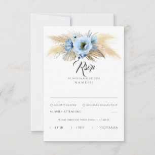 Pampas Grass Dusty Blue Floral Wedding RSVP