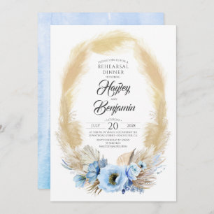 Pampas Grass Dusty Blue Flowers Rehearsal Dinner Invitation