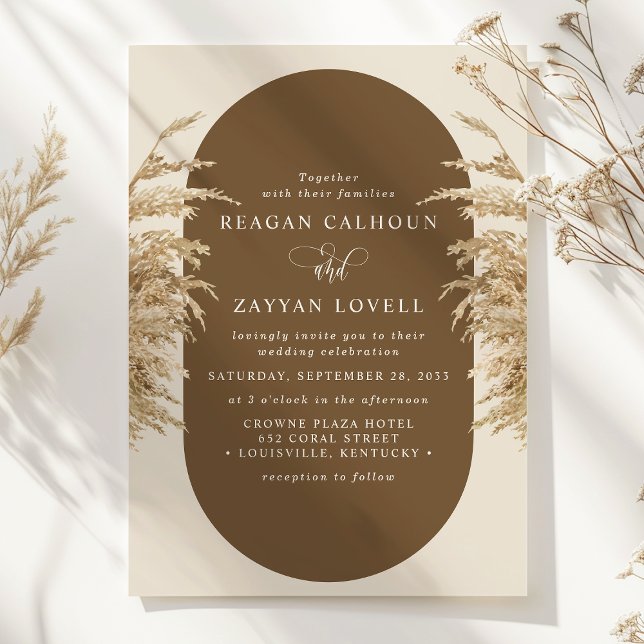 Pampas Grass Earthy Bohemian Exotic Wedding Invita Invitation (Creator Uploaded)