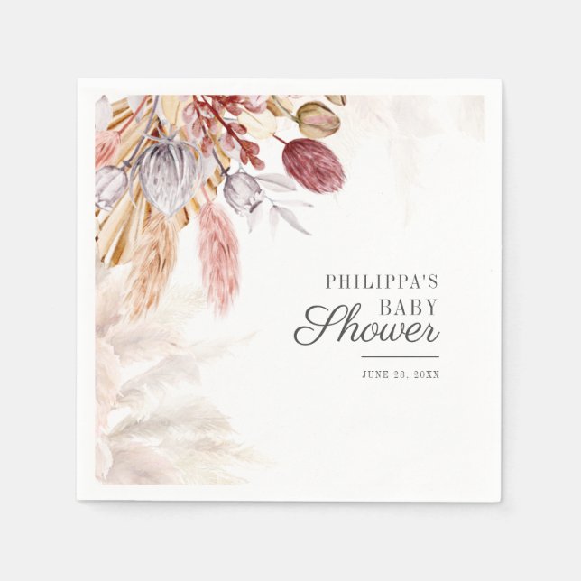 Pampas Grass Elegant Baby Shower Napkin (Front)