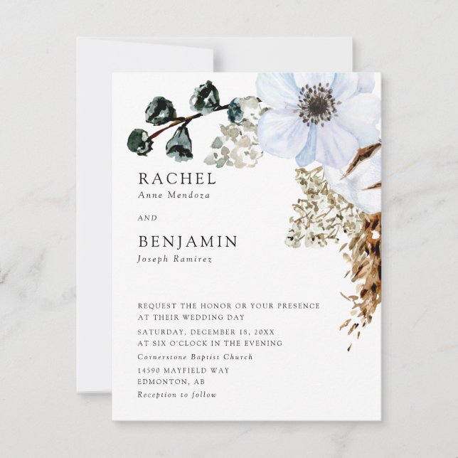 Pampas Grass Elegant Boho Wedding Floral  Invitation (Front)