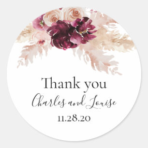 Pampas grass elegant watercolor floral classic round sticker