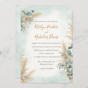 Pampas Grass Eucalyptus Greenery Boho Wedding Invitation