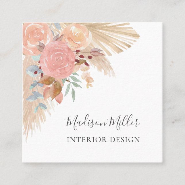 Pampas Grass Eucalyptus Interior Design Square Business Card (Front)