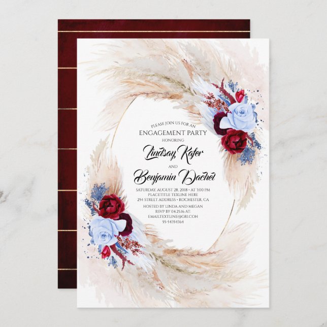 Pampas Grass Exotic Vibrant Engagement Party Invitation (Front/Back)