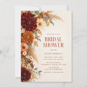 Pampas Grass Fall Rustic Floral Bridal Shower Invitation