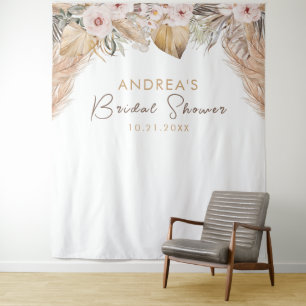 Pampas Grass & Feathers Bridal Shower Backdrop Tapestry