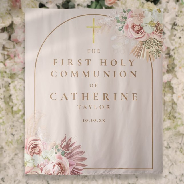 Pampas Grass First Communion Photo Backdrop Tapestry (Pampas Grass First Communion Photo Backdrop)
