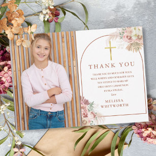 Pampas Grass First Holy Communion Thank You Card
